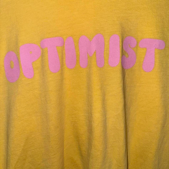 Optimist Yellow long sleeve tee with pink lettering - Picture 2 of 4